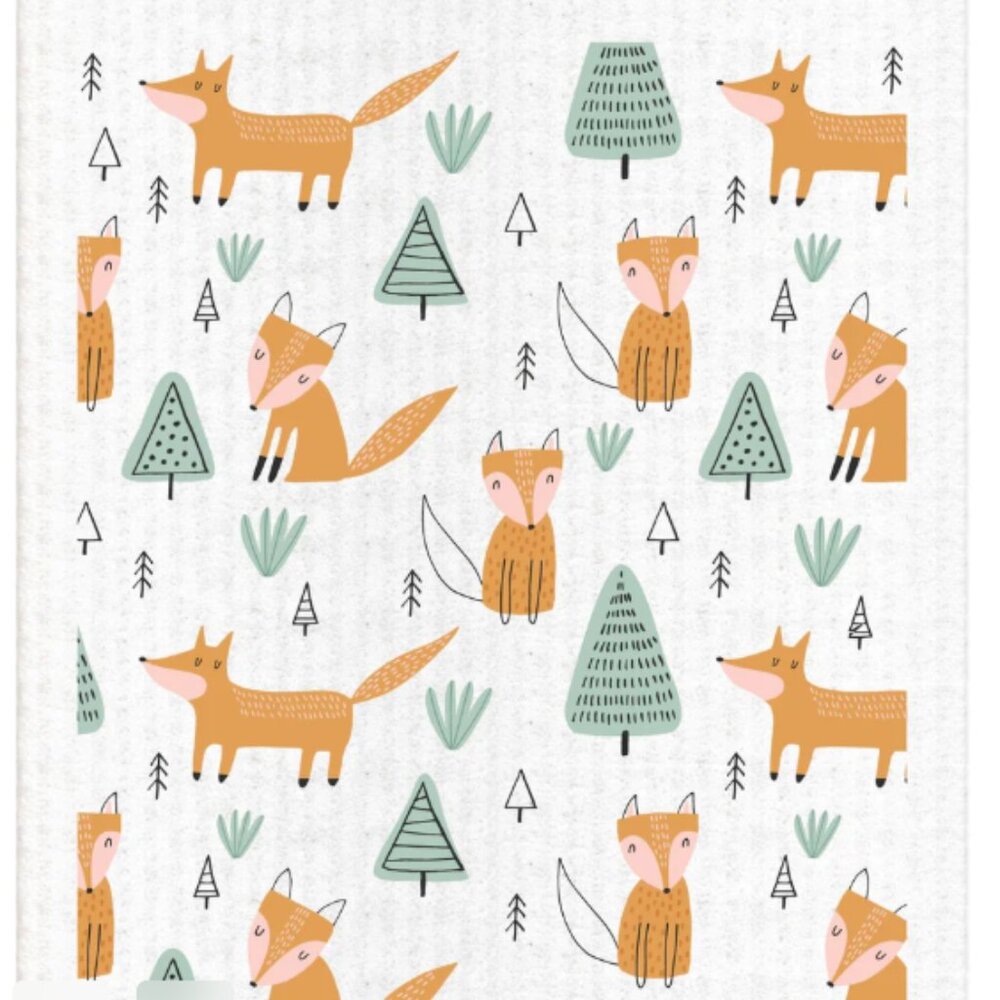 Swedish Dishcloth 12-piece Set Foxes with Trees